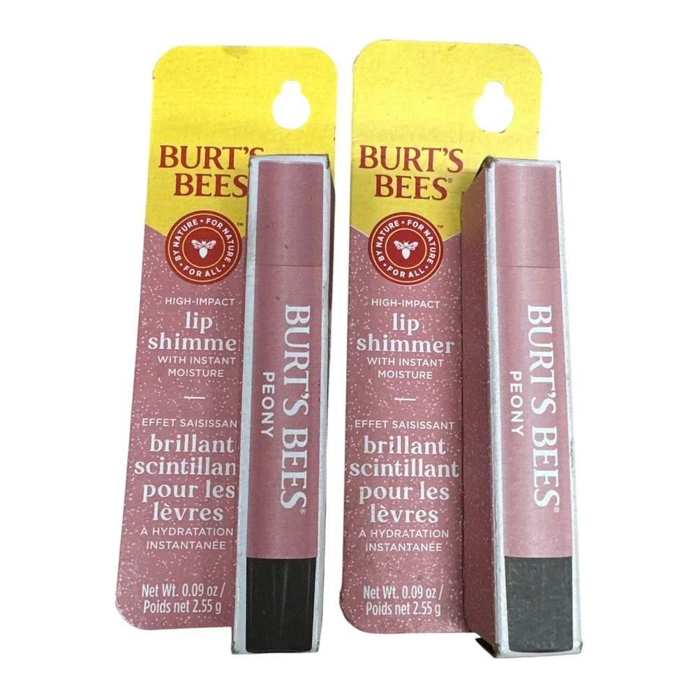 Lot of 2 Burt's Bees Lip Shimmer 101 Peony High-Impact Moisture 0.09 oz Each NEW